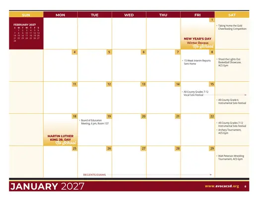 Avoca Central School District 2026–2027 Academic Calendar Page 19