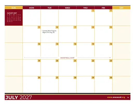 Avoca Central School District 2026–2027 Academic Calendar Page 6