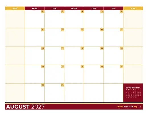 Avoca Central School District 2026–2027 Academic Calendar Page 7