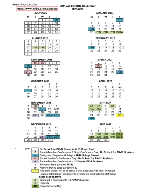 Baldwinsville Central School District 2026–2027 Academic Calendar