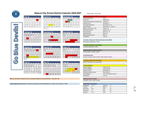Batavia City School District City SD 2026–2027 Academic Calendar