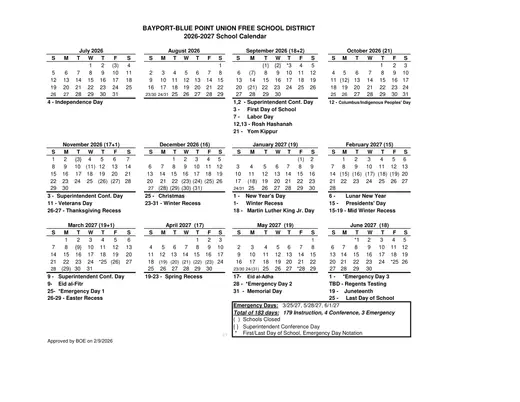Bayport-Blue Point Union Free School District 2026–2027 Academic Calendar