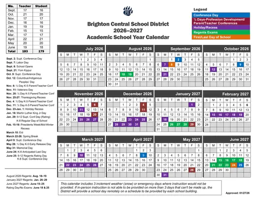 Brighton Central School District CSD 2026–2027 Academic Calendar