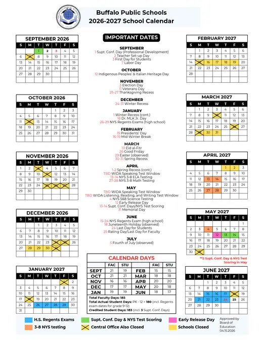 Buffalo Public Schools (1) 2026–2027 Academic Calendar Page 1