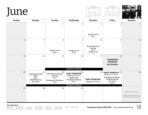 Canajoharie Central School 2026–2027 Academic Calendar Page 10
