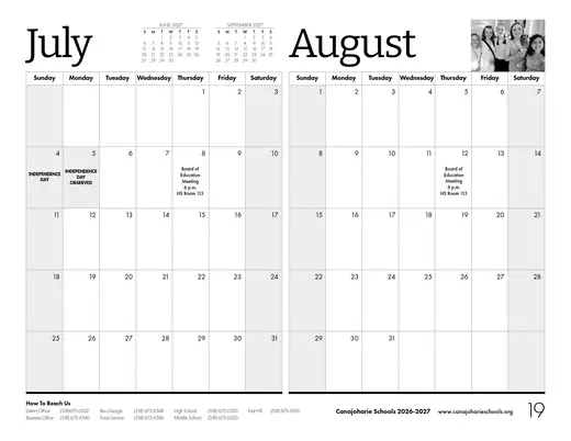 Canajoharie Central School 2026–2027 Academic Calendar Page 11