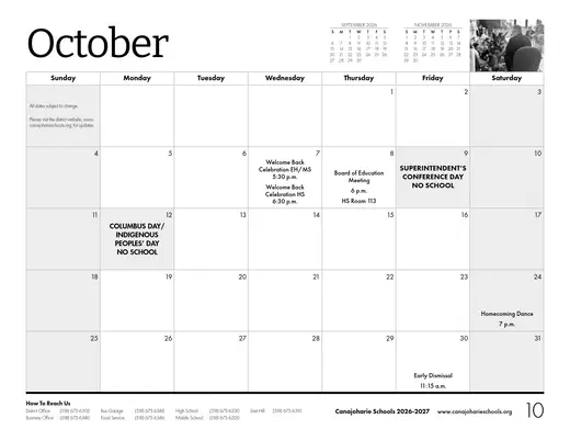 Canajoharie Central School 2026–2027 Academic Calendar Page 2