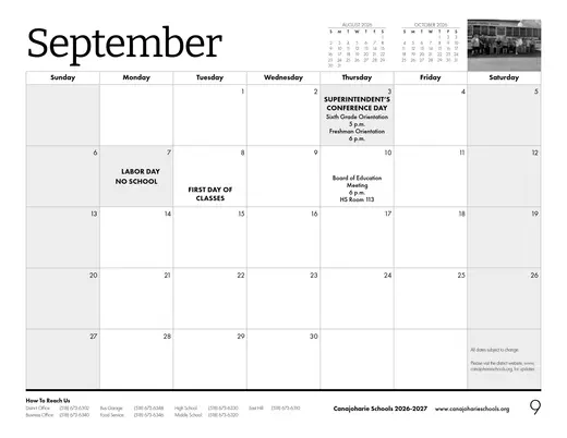 Canajoharie Central School 2026–2027 Academic Calendar Page 20