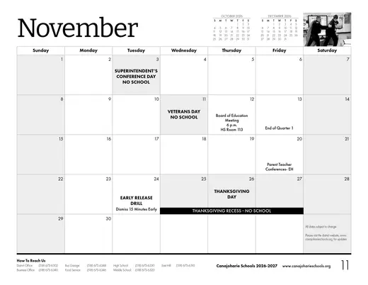 Canajoharie Central School 2026–2027 Academic Calendar Page 3