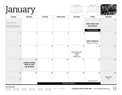 Canajoharie Central School 2026–2027 Academic Calendar Page 5