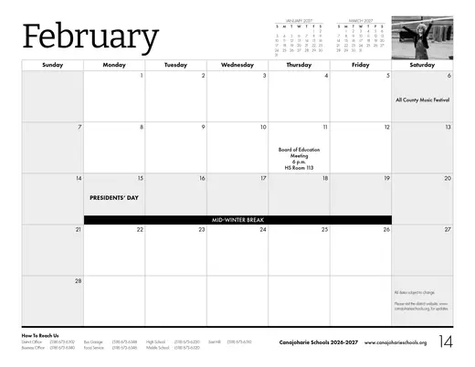 Canajoharie Central School 2026–2027 Academic Calendar Page 6