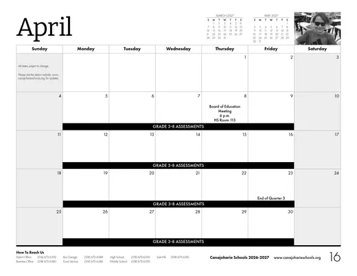 Canajoharie Central School 2026–2027 Academic Calendar Page 8