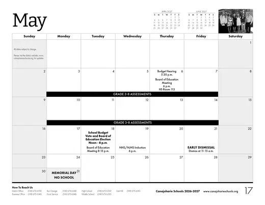 Canajoharie Central School 2026–2027 Academic Calendar Page 9