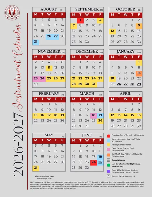 Carthage Central School District 2026–2027 Academic Calendar