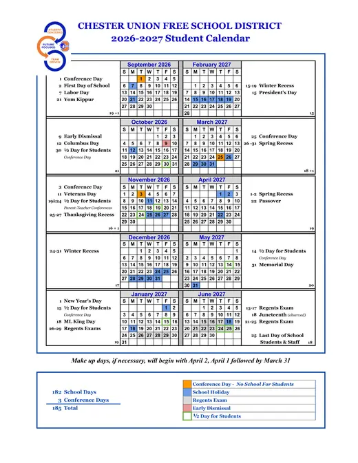 Chester Union Free School District 2026–2027 Academic Calendar