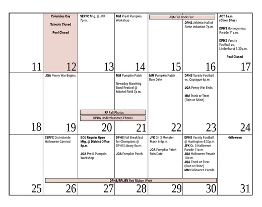 Deer Park Union Free School District 2026–2027 Academic Calendar Page 10