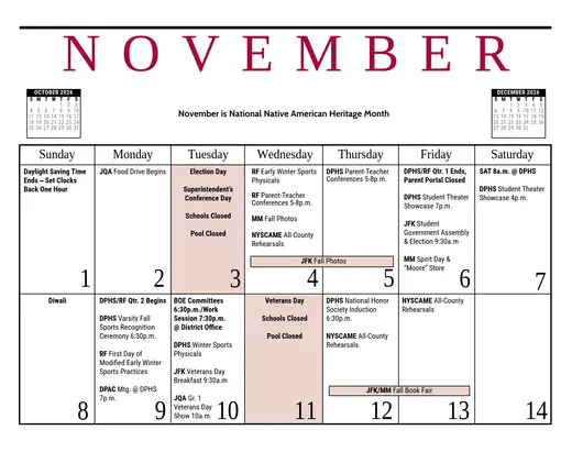 Deer Park Union Free School District 2026–2027 Academic Calendar Page 2