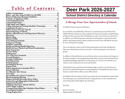 Deer Park Union Free School District 2026–2027 Academic Calendar Page 3