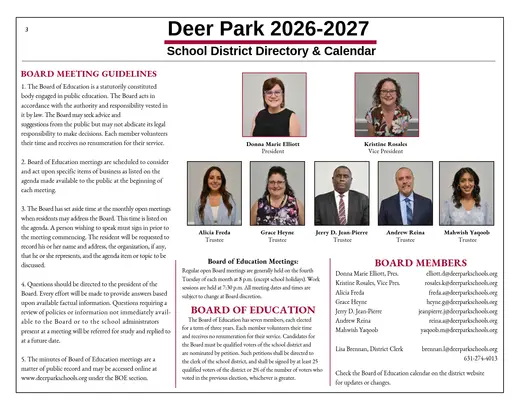 Deer Park Union Free School District 2026–2027 Academic Calendar Page 4