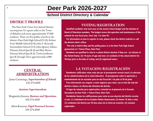 Deer Park Union Free School District 2026–2027 Academic Calendar Page 6