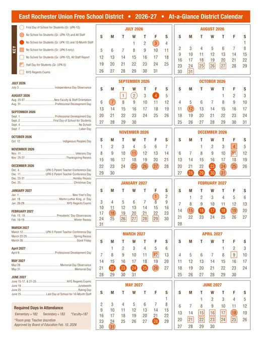 East Rochester Union Free School District UFSD 2026–2027 Academic Calendar