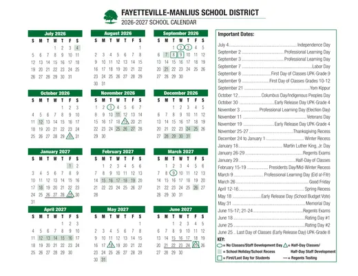 Fayetteville-Manlius Central School District 2026–2027 Academic Calendar