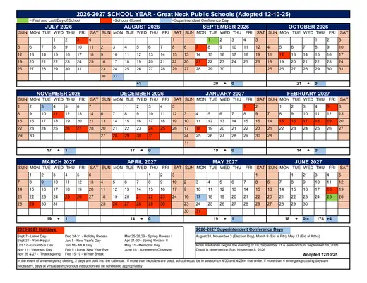 Great Neck Public Schools 2026–2027 Academic Calendar