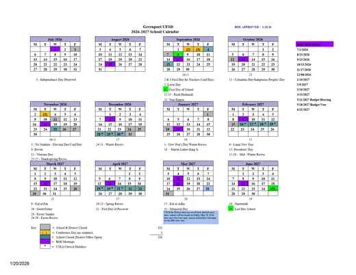 Greenport Ufsd 2026–2027 Academic Calendar Page 1