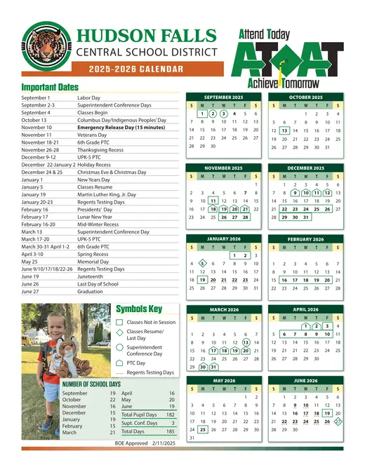 Hudson Falls Central School District CSD 2025–2026 Academic Calendar