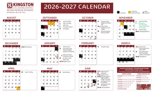 Kingston City School District City SD 2026–2027 Academic Calendar