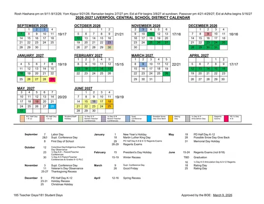 Liverpool Central School District 2026–2027 Academic Calendar