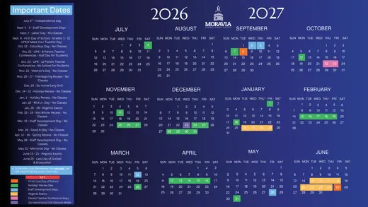 Moravia Central School District 2026–2027 Academic Calendar Page 1