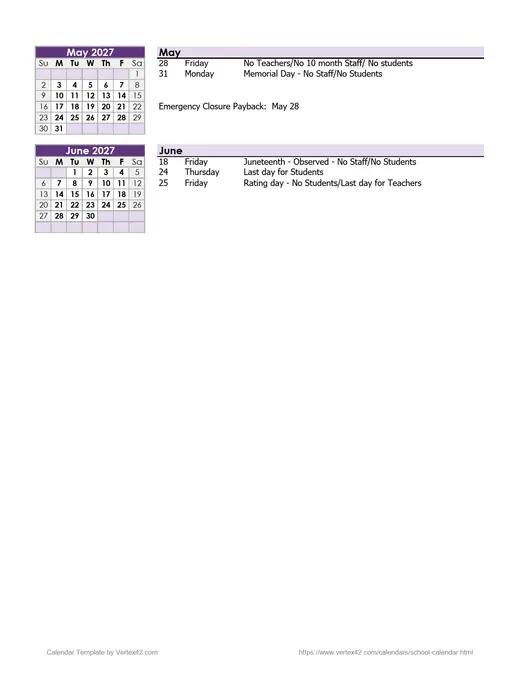 Niagara Falls City School District 2026–2027 Academic Calendar Page 3