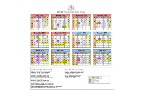 Plainedge Public Schools 2026–2027 Academic Calendar