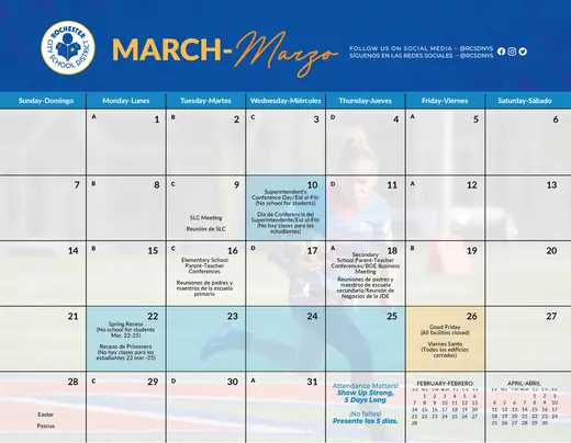 Rochester City School District 2026–2027 Academic Calendar Page 10