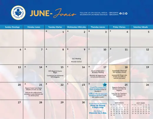 Rochester City School District 2026–2027 Academic Calendar Page 17