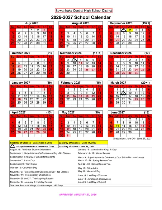Sewanhaka Central High School District 2026–2027 Academic Calendar