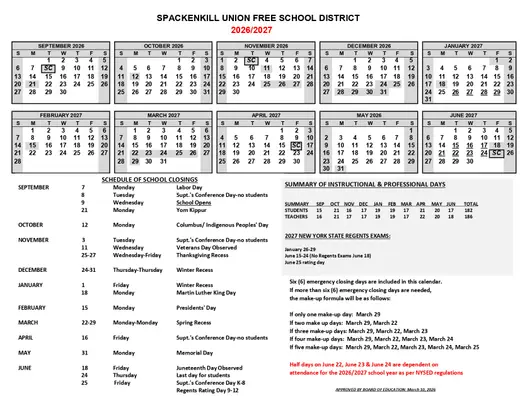 Spackenkill Ufsd 2026–2027 Academic Calendar