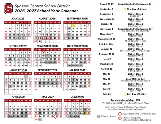 Syosset Central School District 2026–2027 Academic Calendar