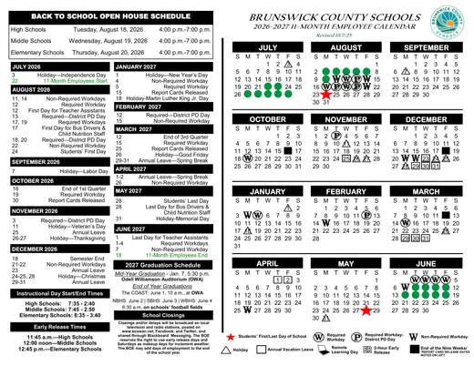 Brunswick County Schools 2026–2027 Academic Calendar Page 2