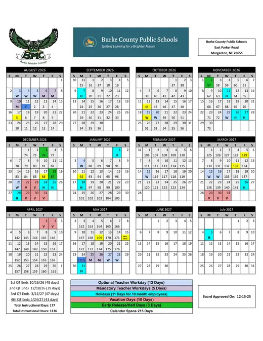 Burke County Public Schools 2026–2027 Academic Calendar