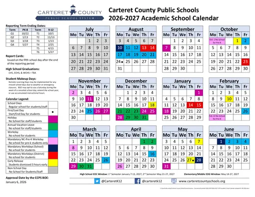 Carteret County Public Schools 2026–2027 Academic Calendar