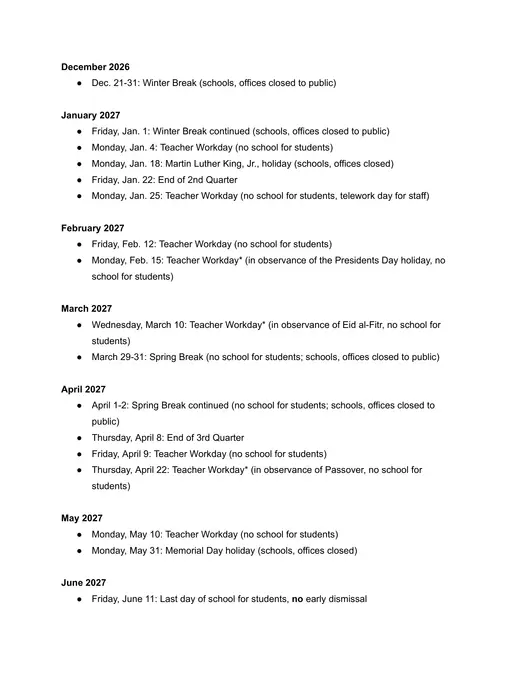 Chapel Hill-Carrboro City Schools 2026–2027 Academic Calendar Page 2