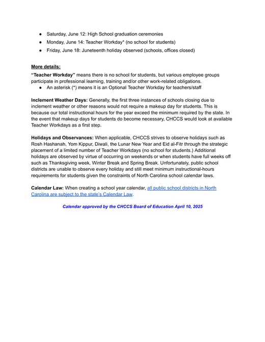 Chapel Hill-Carrboro City Schools 2026–2027 Academic Calendar Page 3