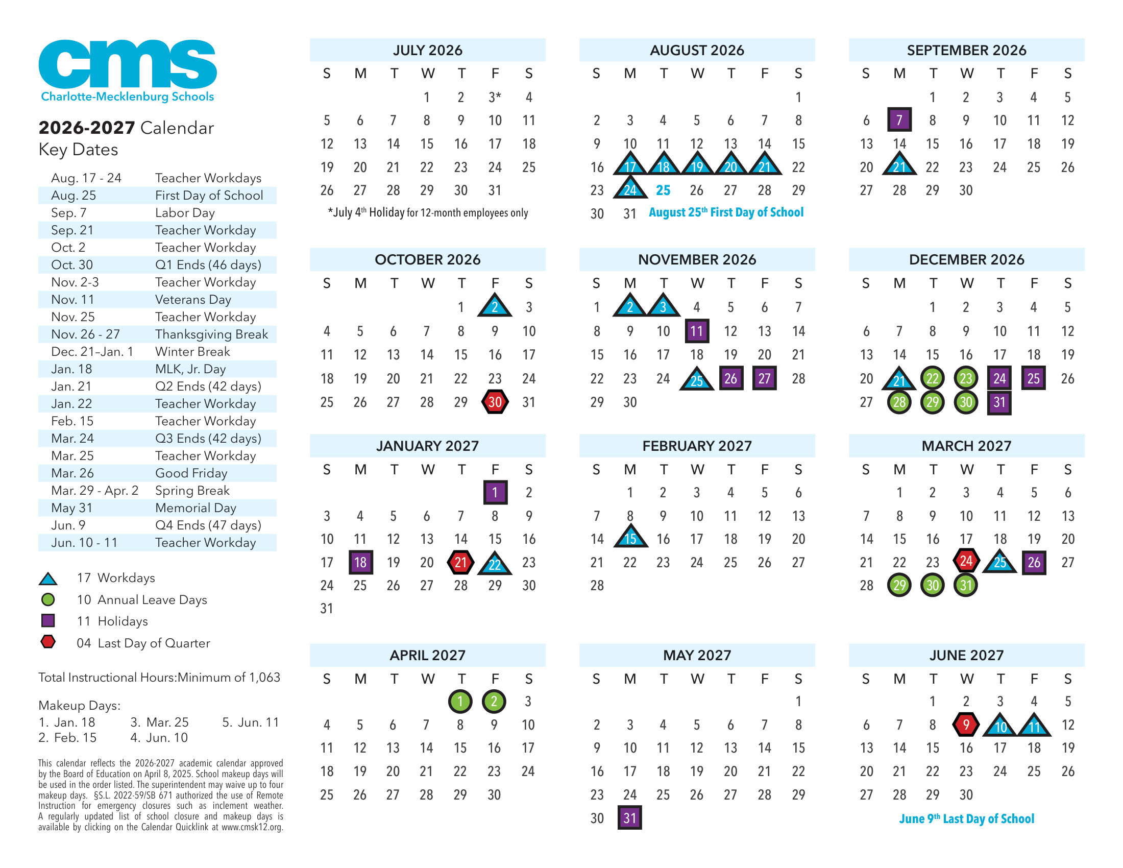 Charlotte-Mecklenburg Schools CMS Calendar 26-27 | CalendarStates.com
