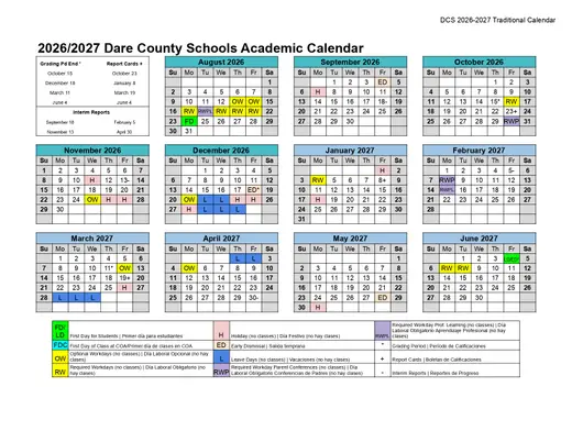 Dare County Schools 2026–2027 Academic Calendar