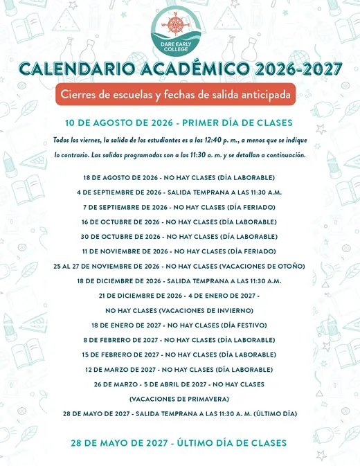 Dare Early College 2026–2027 Academic Calendar Page 2
