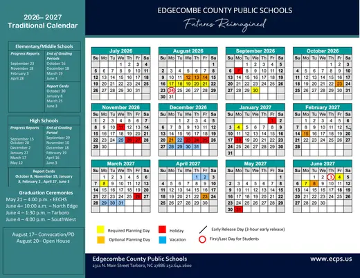 Edgecombe County Public Schools 2026–2027 Academic Calendar