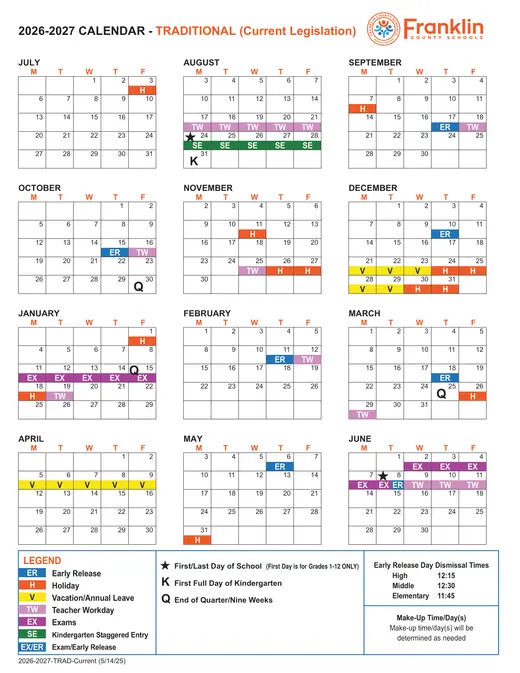 Franklin County Schools 2026–2027 Academic Calendar