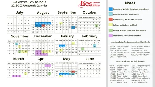 Harnett County Schools 2026–2027 Academic Calendar